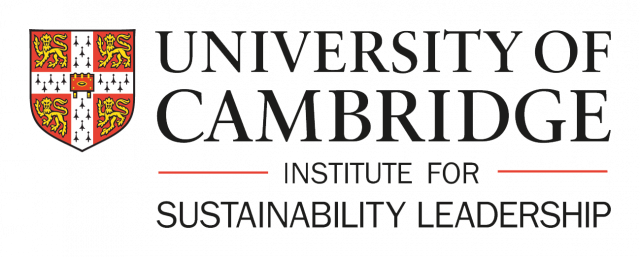 University of Cambridge Institute for Sustainability Leadership logo, featuring the official Cambridge crest on the left and the institute name in bold, uppercase serif font to the right, separated by red horizontal lines.