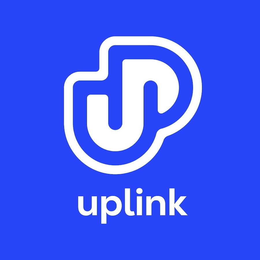Logo of Uplink featuring a stylised white "U" and "P" monogram inside a white outline on a vibrant blue background, with the word "uplink" written in lowercase below.